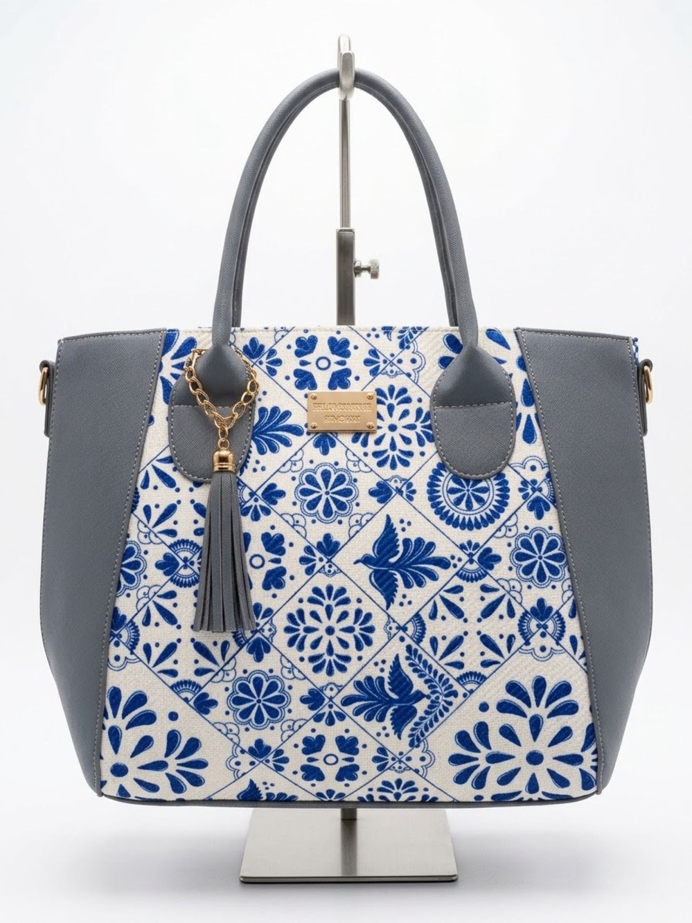 Belo Horizonte Artisanal Blue and White Tile Tote Bag 15x14